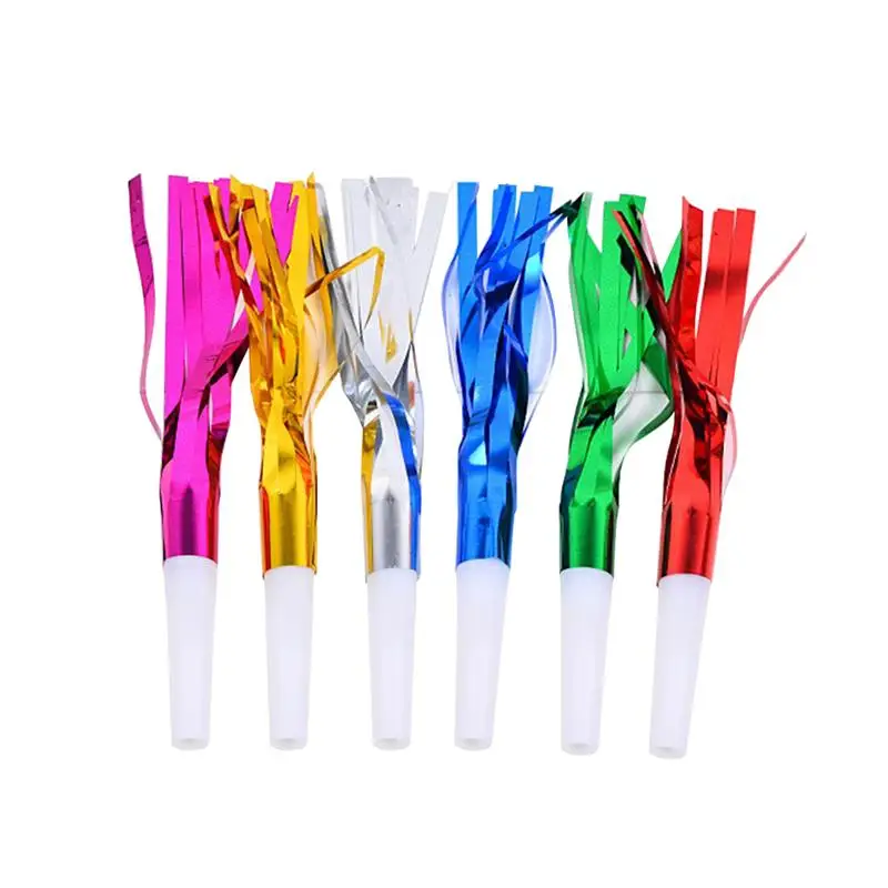 6pcs Glitter Fringed Noisemaker Plastic Whistles for Birthday Party Favors Accessory Prizes New