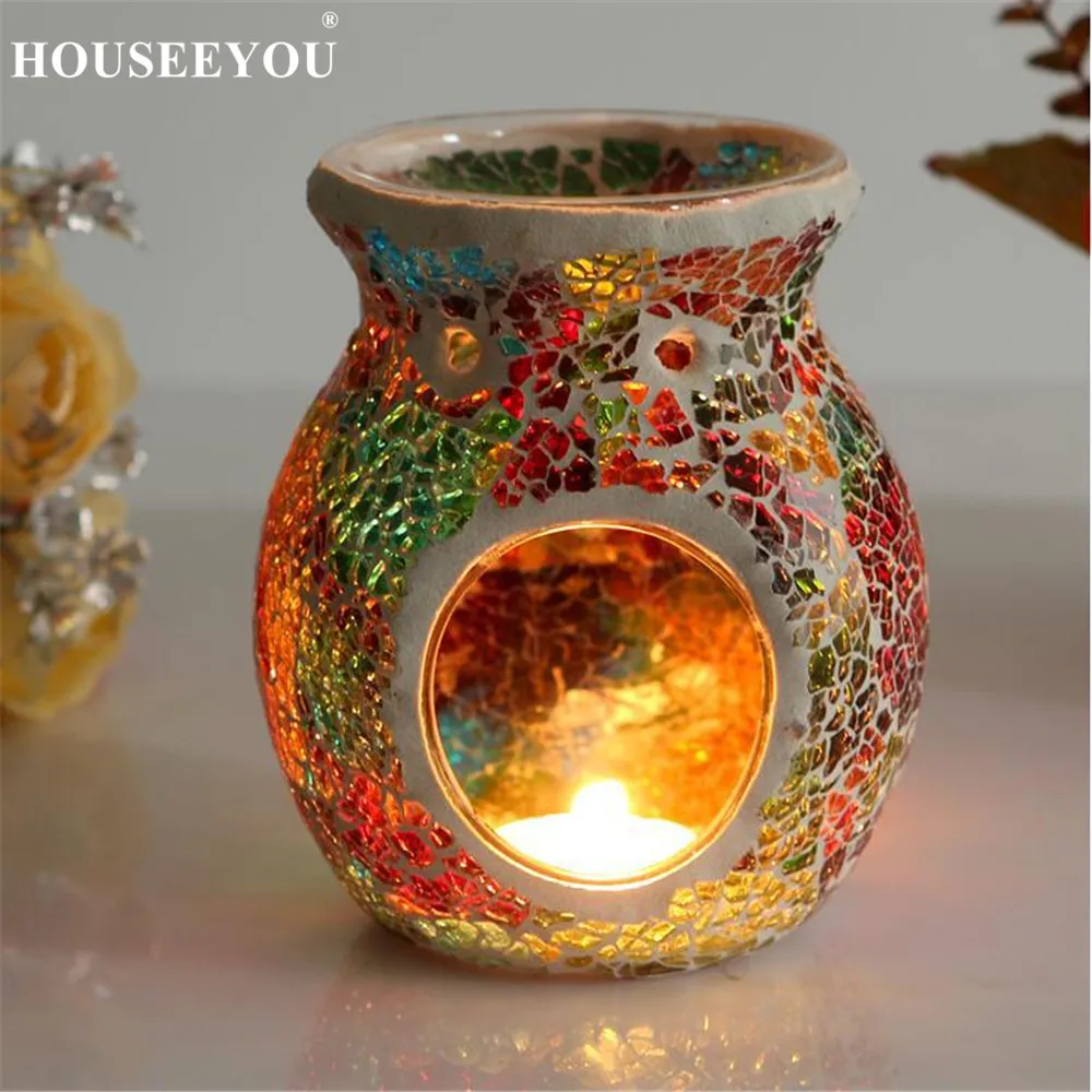 

European Essential Oil Furnace Aroma Burner Mosaic Colorful Candle Holder Candlestick Vase Romantic Crafts Gift Home Decoration