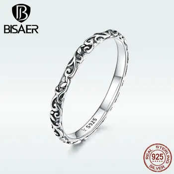 

BISAER 925 Sterling Silver Vintage Rings For Women Retro Flower Finger Ring Luxury European Female Fashion Jewelry Bijoux GXR513