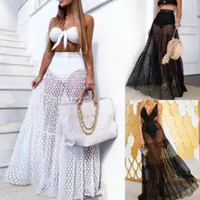 Для женщин Тюлевая юбка пачка длинные в горошек Высокая Талия See through модные вечерние прозрачные сетки дамы макси юбки