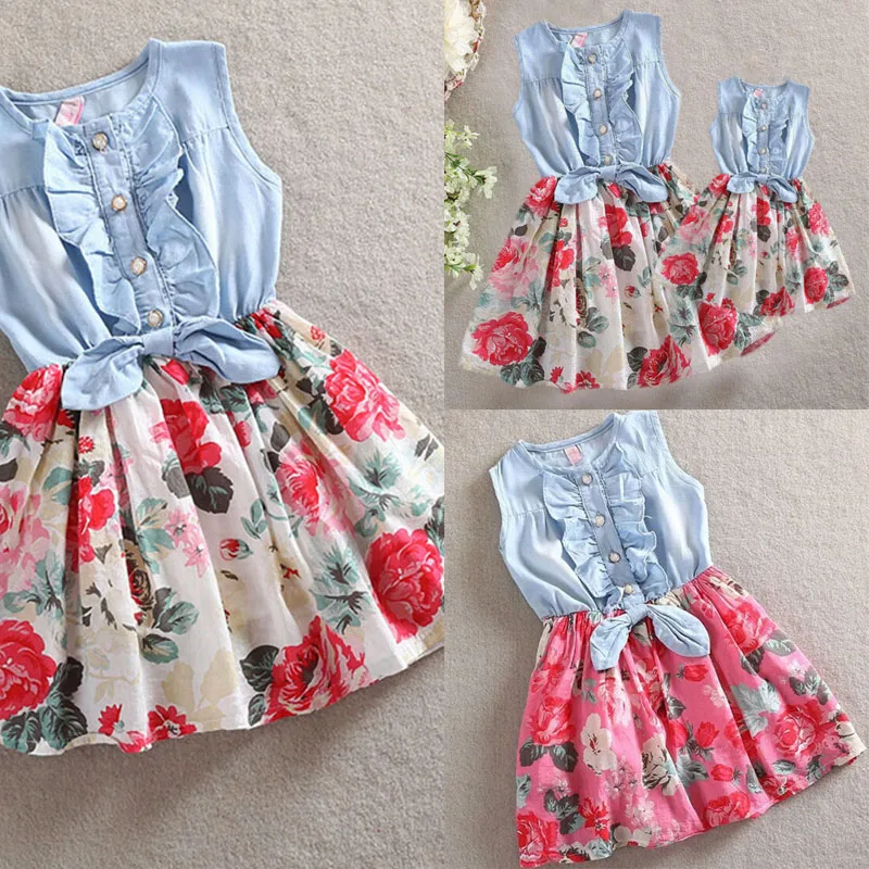 

Lovely Mommy and Me Family Matching Floral Dress Mother Daughter Sundress for Kid Women Dress 3-8T