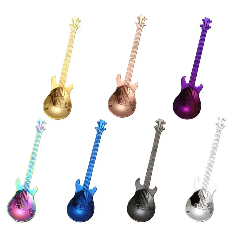 

7pcs Coffee Spoons Guitar Shape Stainless Steel Durable Creative Practical Mixing Spoon Tea Spoon Drink Tool for Drinking