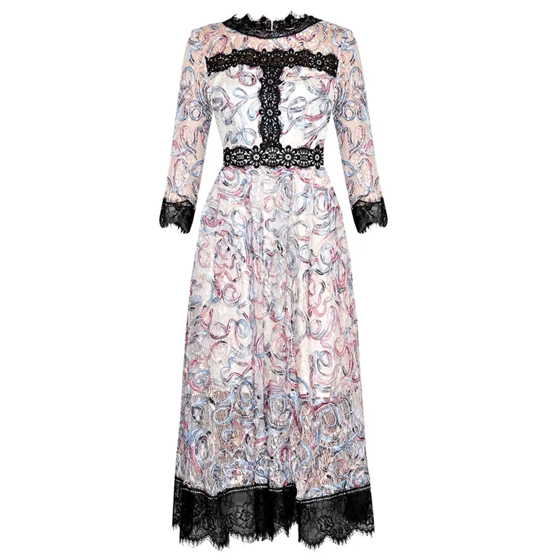 Femme O A Pour Crochet Blanc D'été Fête cou 4 De Les Décontracté Plage en Robe 3 Robes Manches 2019 ligne Femmes Tenue dentelle Midi Arc Sqz618
