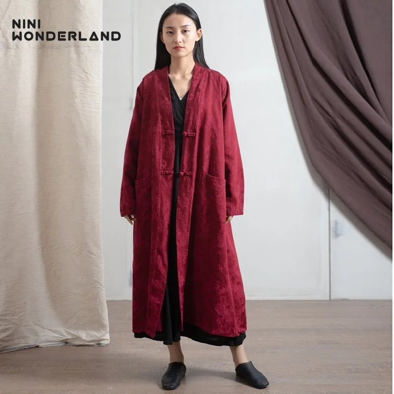 NINI WONDERLAND 2019 весенний жаккардовый Тренч женский кардиган в китайском стиле