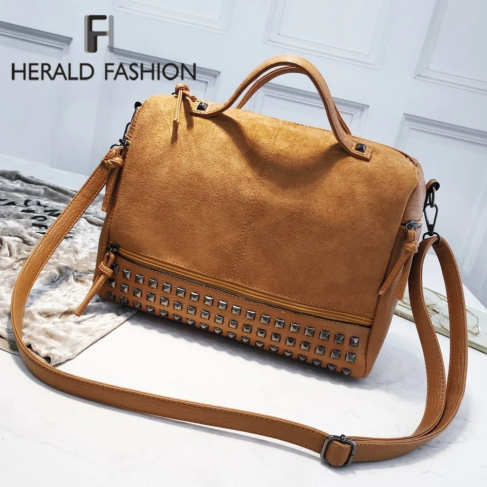 هيرالد الأزياء خمر Nubuck جلد حقائب سيدات برشام أكبر النساء حقيبة كتف دراجة نارية حقيبة ساعي الأعلى مقبض حقيبة هيرالد الأزياء خمر Nubuck جلد حقائب سيدات برشام أكبر النساء حقيبة كتف دراجة نارية حقيبة ساعي الأعلى مقبض حقيبة