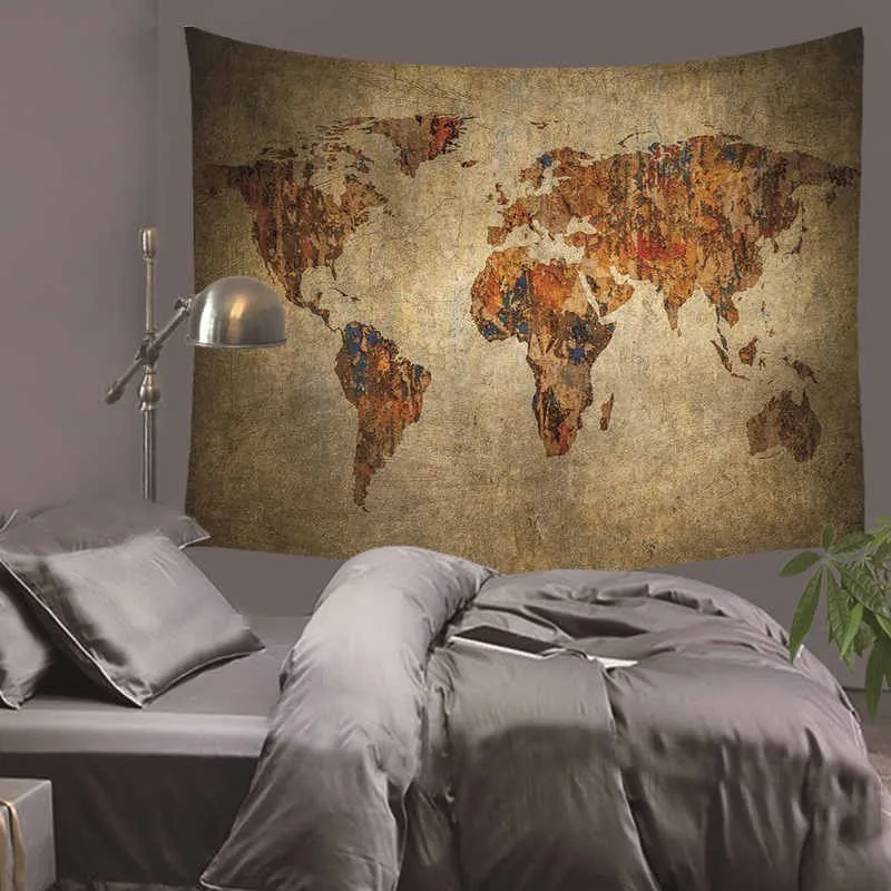 

World Map Scenery Printed Polyester Wall Hanging Tapestry Room Decorative Wall Tapestry Carpet Beach Towel Rectangle Tablecloth