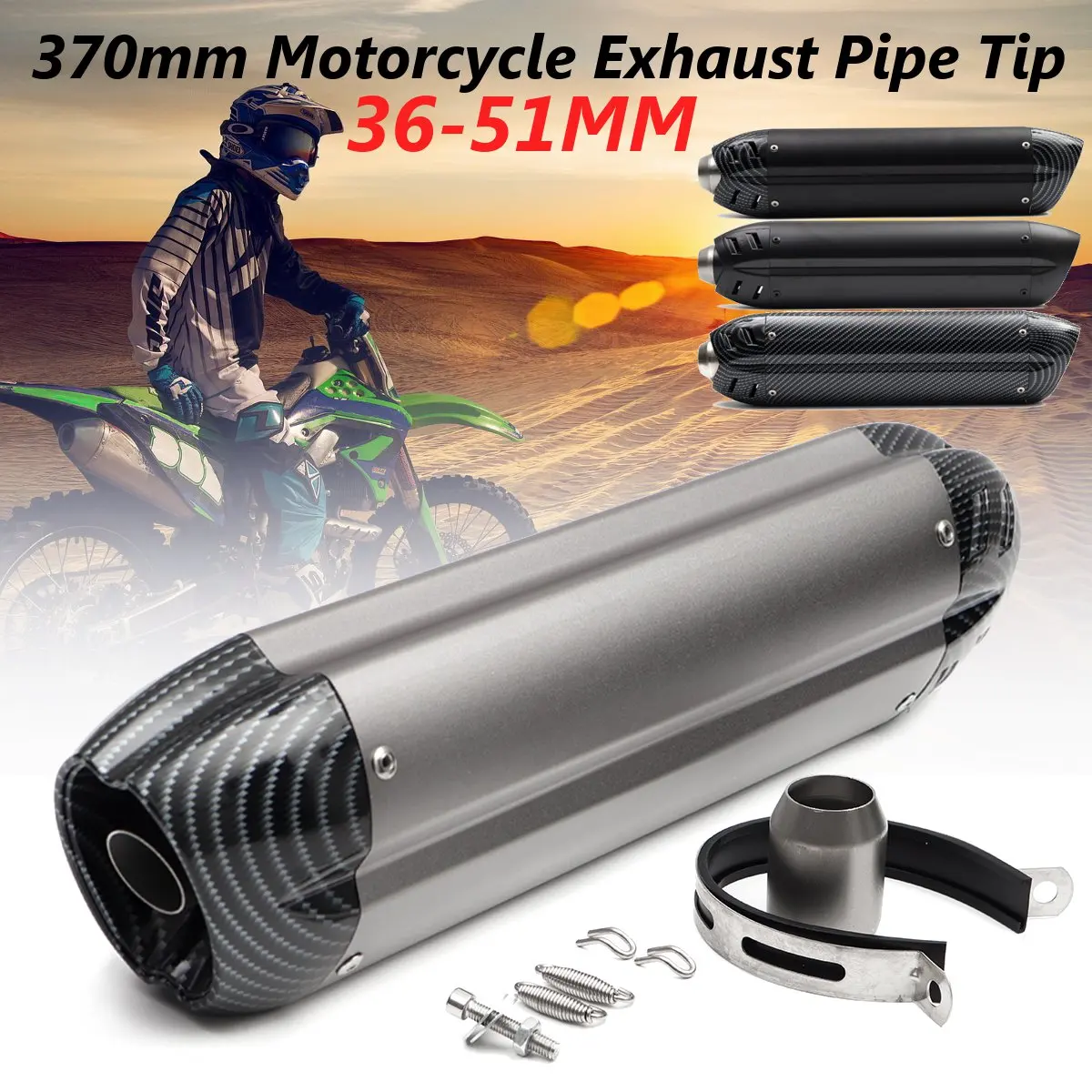 

Universal 36-51mm Aluminium Alloy Motorcycle Exhaust Muffler Pipe Tip for Kawasaki for Honda ATV Dirt Pit Bike 370mm