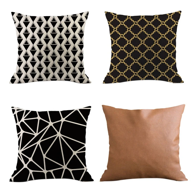 

Pack of 4 Decorative Cushion Throw Pillow Covers Linen ,Modern Geometric Wave Patterns,Decorative Cushion Covers For Sofa Bedr