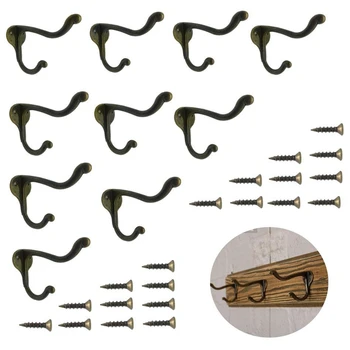 

ELEG-10 Pcs Vintage Bronze Single Coat Hooks Wall Mounted Single Hat Towel Clothes Hooks Hangers for Bath Kitchen Garage Heavy