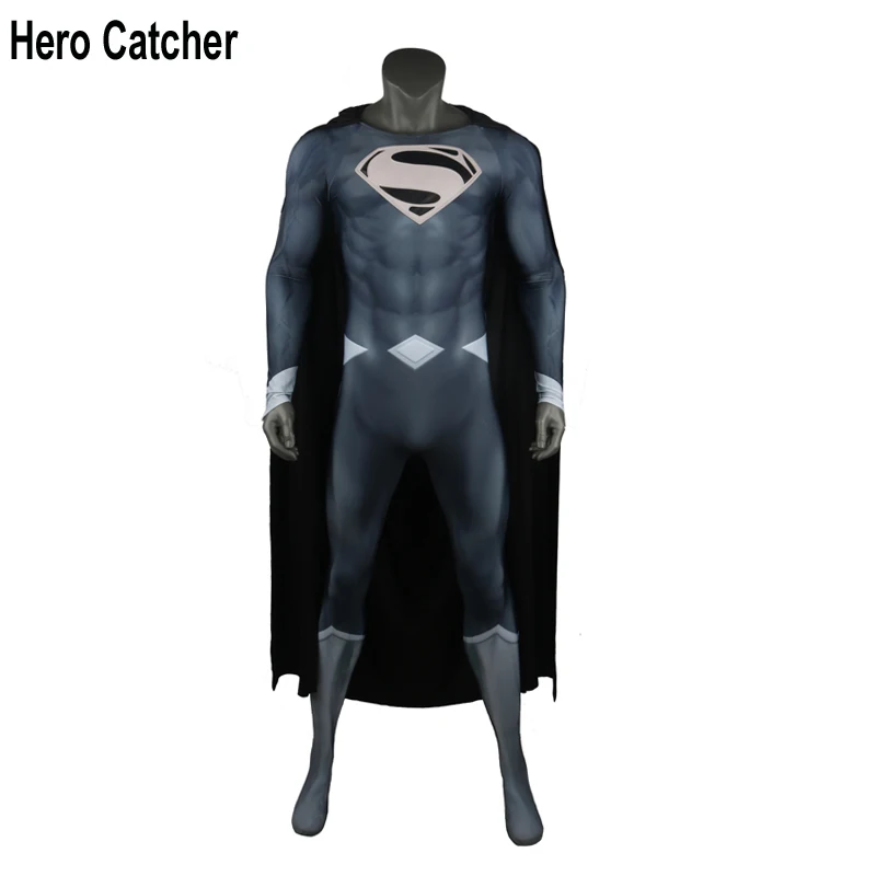 

Hero Catcher High Quality Black Superman Costume Muscle Shade Black Superman Suit With Relief Logo