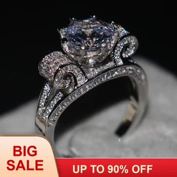 

Romantic Jewelry Women men ring Round cut 9mm 3ct AAAAA zircon cz 925 Sterling silver Lovers Engagement Wedding Band Ring