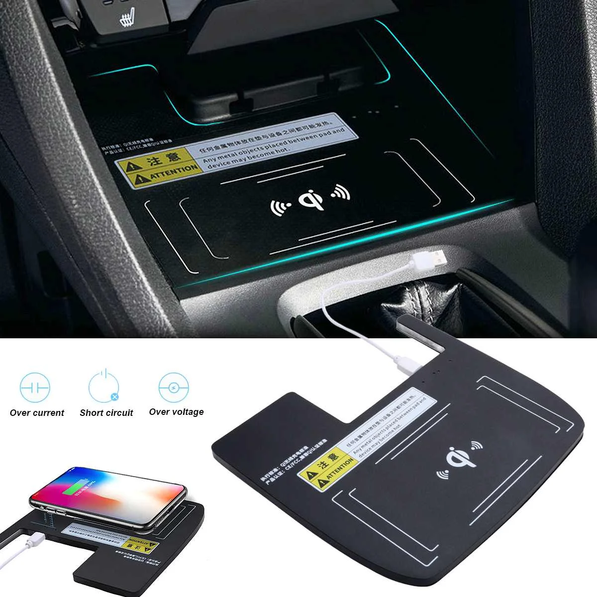 

Console Storage Box Qi Wireless Charger for Honda for Civic 10th 2016-2018 Portable Auto Phone Charging Holder Car Electronics