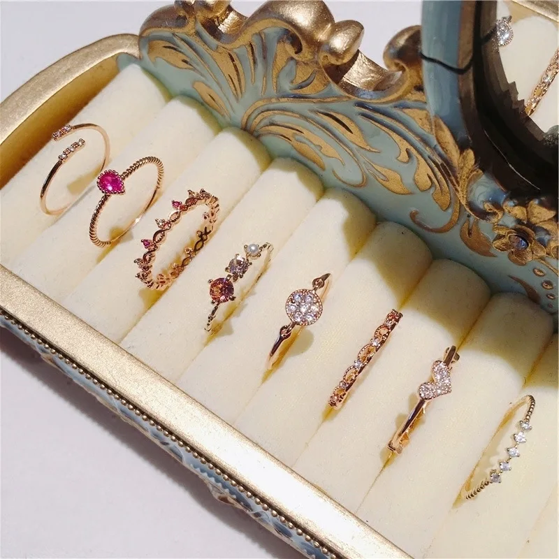 

2019 Korea Simple Elegant Temperament Heart-shaped Geometric Irregular Metal Full Crystal Ring Micro-set Party Nightclub Jewelry
