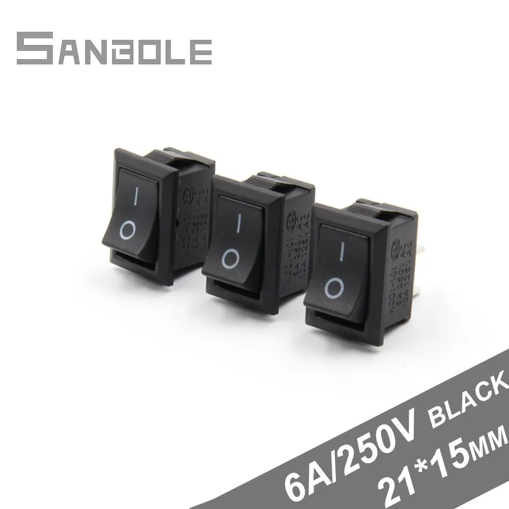 

Rocekr Switch Ship Type 21*15mm Black 2 Foot 2 pins position ON-OFF Power Switches 250v 6a Boat Shaped (50PCS)