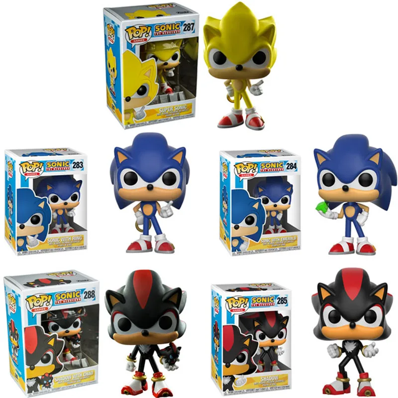 Супер звуковые виниловые куклы FUNKO POP #283 SONIC с кольцом/изумрудной тенью