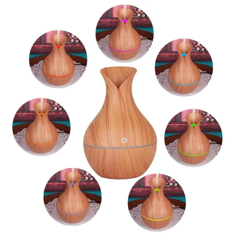 

LED USB Wood Grain Ultrasonic Air Humidifier Aroma Essential Oil for Office Home Car 130ML Wooden Ultrasonic Air Humidifier