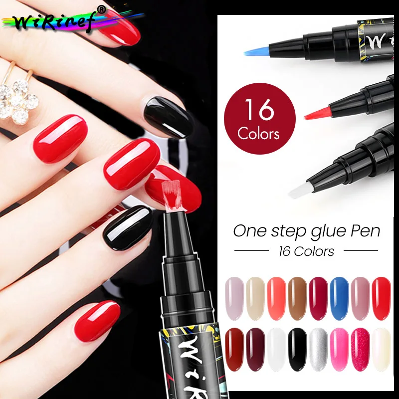 

WiRinef Colorful 3 In 1 One Step Gel Nail Painting Varnish Pen No Need Base Top Coat Easy To Use For Nail Art 16 Colors