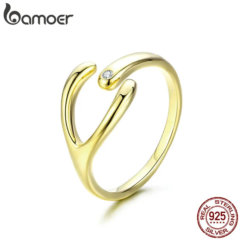 

BAMOER Wishbone Finger Ring Gold Color Adjustable Lucky Guardian Rings for Women Silver 925 Jewelry Size for 5 6 7 8 BSR031