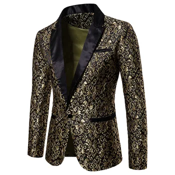 

Jacket Men Leisure Blazer Jacket Mens Full Suits Blazers Casual Slim Fit Club Party Host Sequins Flower Embroidery Perform Tops