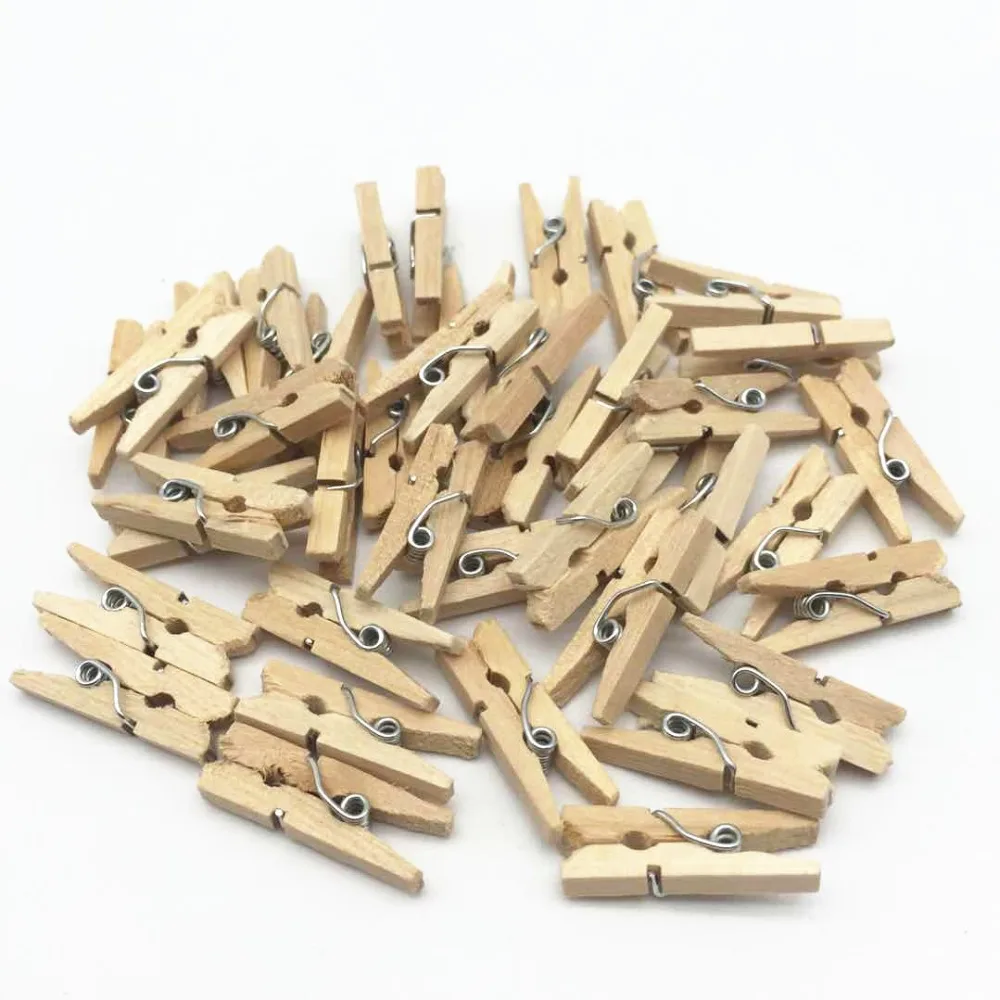 

100pcs 1" Wooden Clothespins Natural Mini Clothes Pins Pegs Paperclips For Scrapbooiking Wedding Christmas Deco Papercrafting