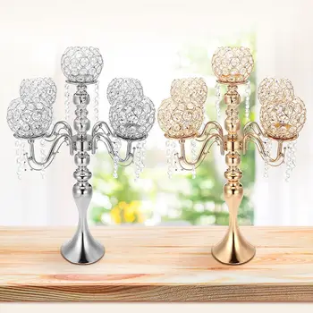 

Crystal Candle Holder Wedding Candelabra Centerpiece Center Table Candlesticks Party Decor Lantern stand Silver/Gold home Dinner