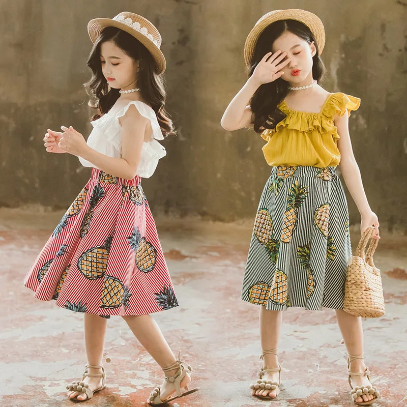 KaiCran Toddler Kids Baby Girls Summer Clothing Set Leaf Print Strapless Top+Skirt Set Outfit Clothes KaiCran Toddler Kids Baby Girls Summer Clothing Set Leaf Print Strapless Top+Skirt Set Outfit Clothes