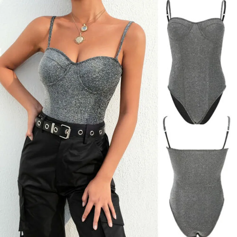 

Women Shiny Bodysuit Bodycon Jumpsuit Romper Party Leotard Tops Blouse Playsuit