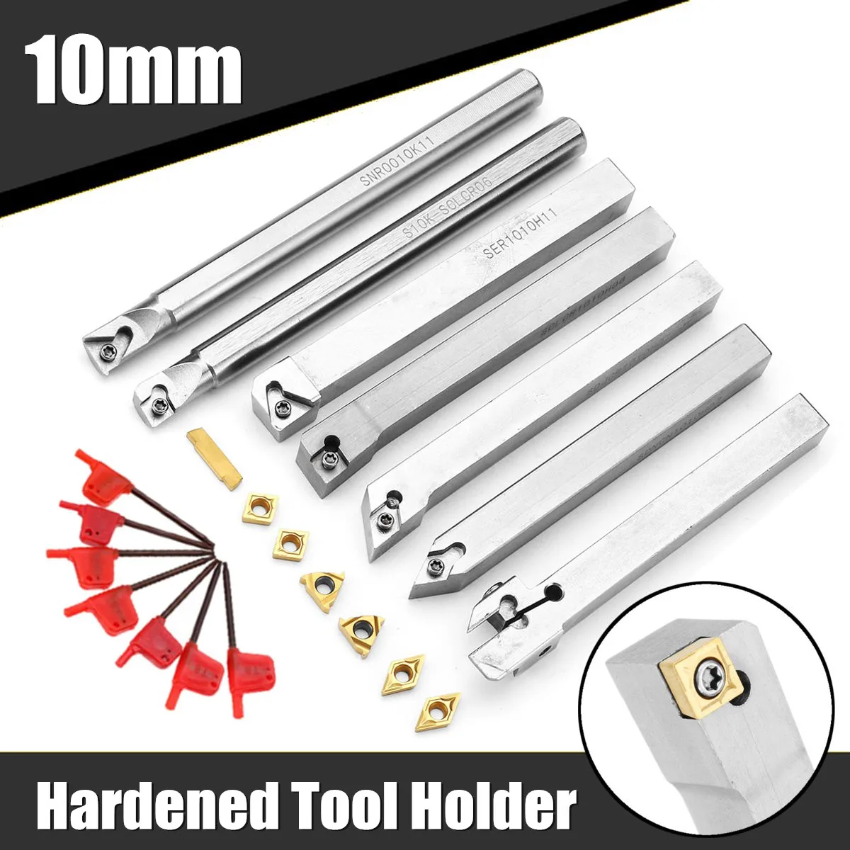 

Drillpro Upgrade 21pcs 10mm Turning Tool Holder Lathe Boring Bar+Carbide Insert+Wrench Set Alloy Steel