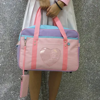 

Japan Style Anime Action Figure Printed Canvas Girls Shoulder JK Uniform Handbag Ita Bags Heart Wego Window School Travel Bag