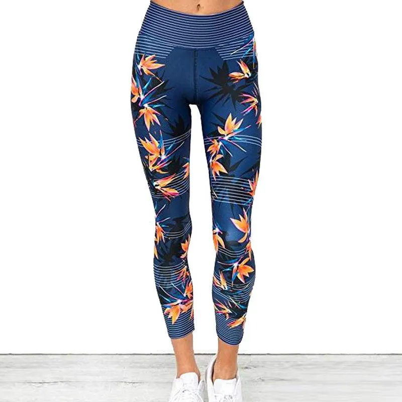 

High Waist Yoga Pants Women's Fitness Sport Leggings Stripe Printing Elastic Gym Workout Tights S-XL Running Trousers Plus Size