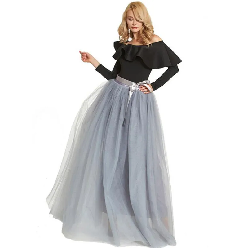 Тюлевая юбка Женская эластичная сетчатая юбка-пачка со складками длинная юбка макси Роскошная элегантная Saias Faldas Jupe Femme