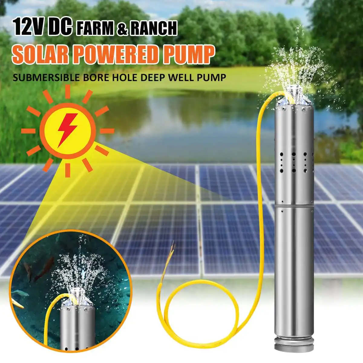 

DC12V/18V 110W Max Head 20m Solar Powered Pump Submersible Bore Hole Deep Well Pump For Farm Fishpond And Ranch