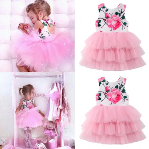 

PUDCOCO Summer Baby Girl Floral Priness Kids Party Bowknot Sundress Tutu Tulle Dress Support wholesale