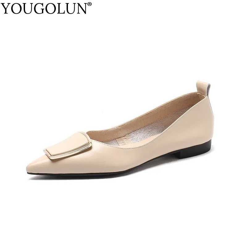 

Women Genuine Cow Leather Loafers Metal Decoration Shoes Spring Ladies Flats Fashion Woman Black Apricot Beige Flat Shoes C067