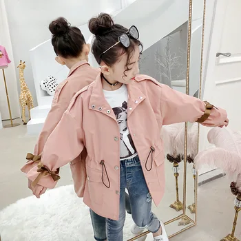 

2019 Girl Solid Color Windbreaker Children Weave Bring Loose Coat Children's Garment