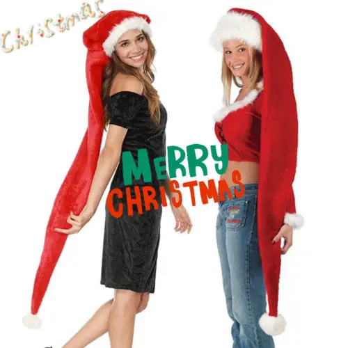 

1.5m Christmas Party Santa Claus Long Hat Velvet Red Cap Costume Xmas Adult Children Xmas Hats Christmas Supplies
