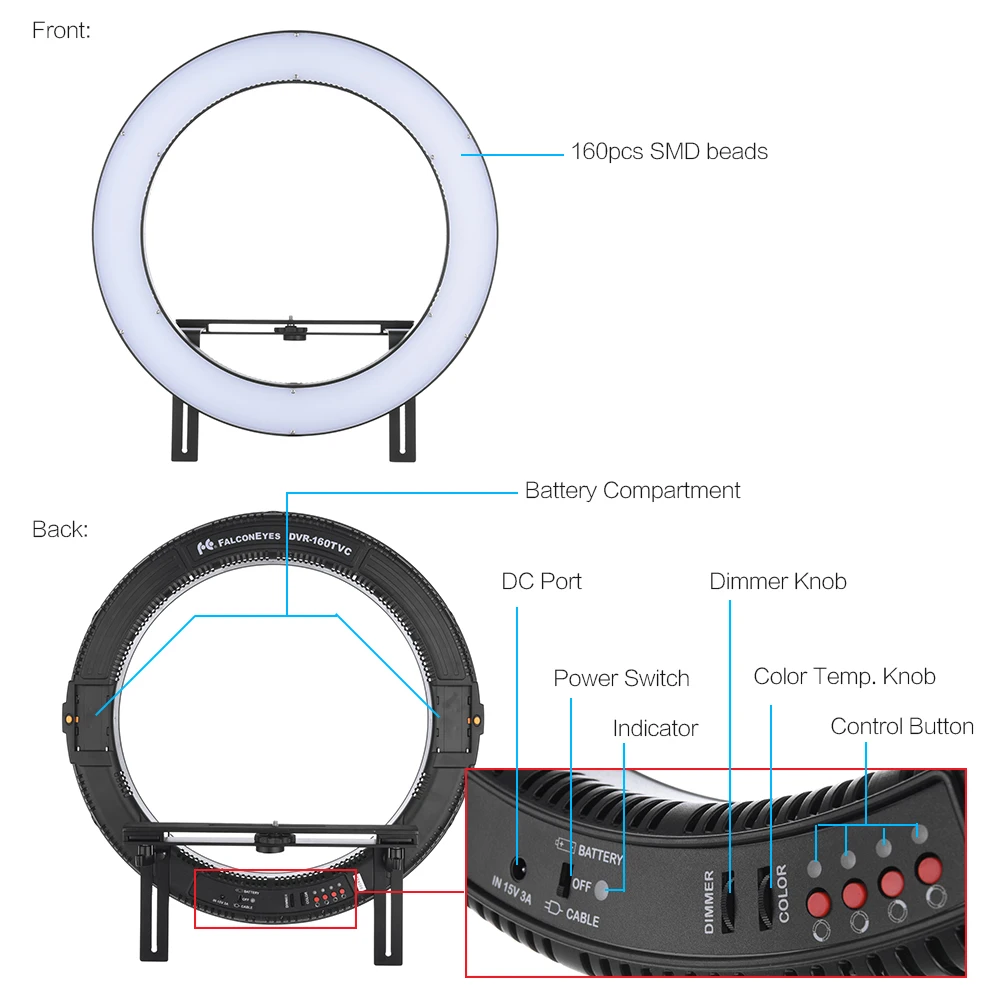 Регулируемая светодиодная лампа для видеосъемки FalconEyes DVR 512DVC 3200K 5600K уличная
