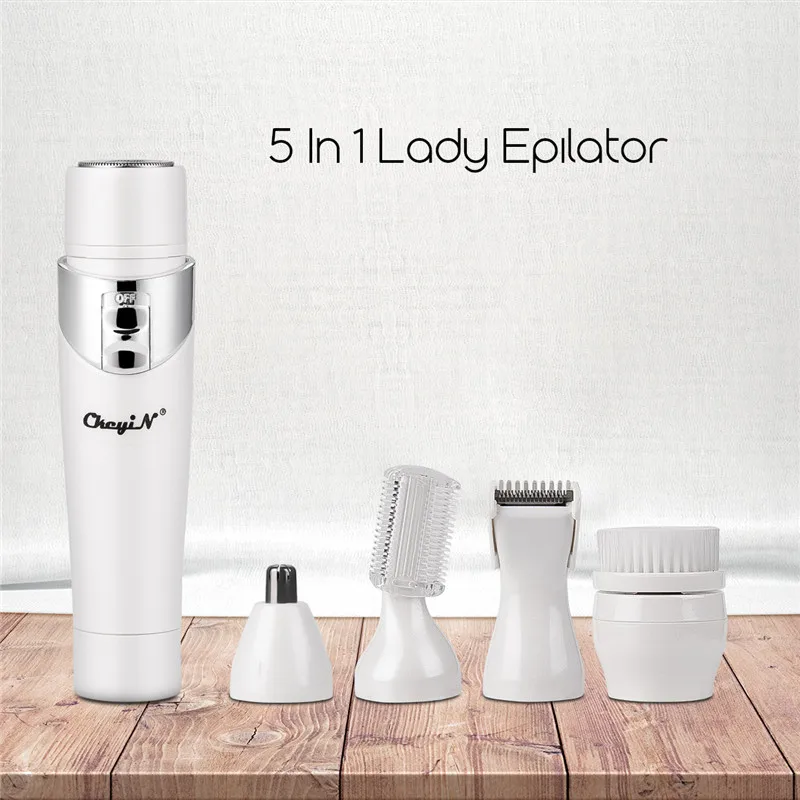 

5 in 1 Lady Epilator Free From Pain Women Hair Remover Cordless Nose Ear Hair Trimmer Facial Cleansing Brush Female Grooming Kit