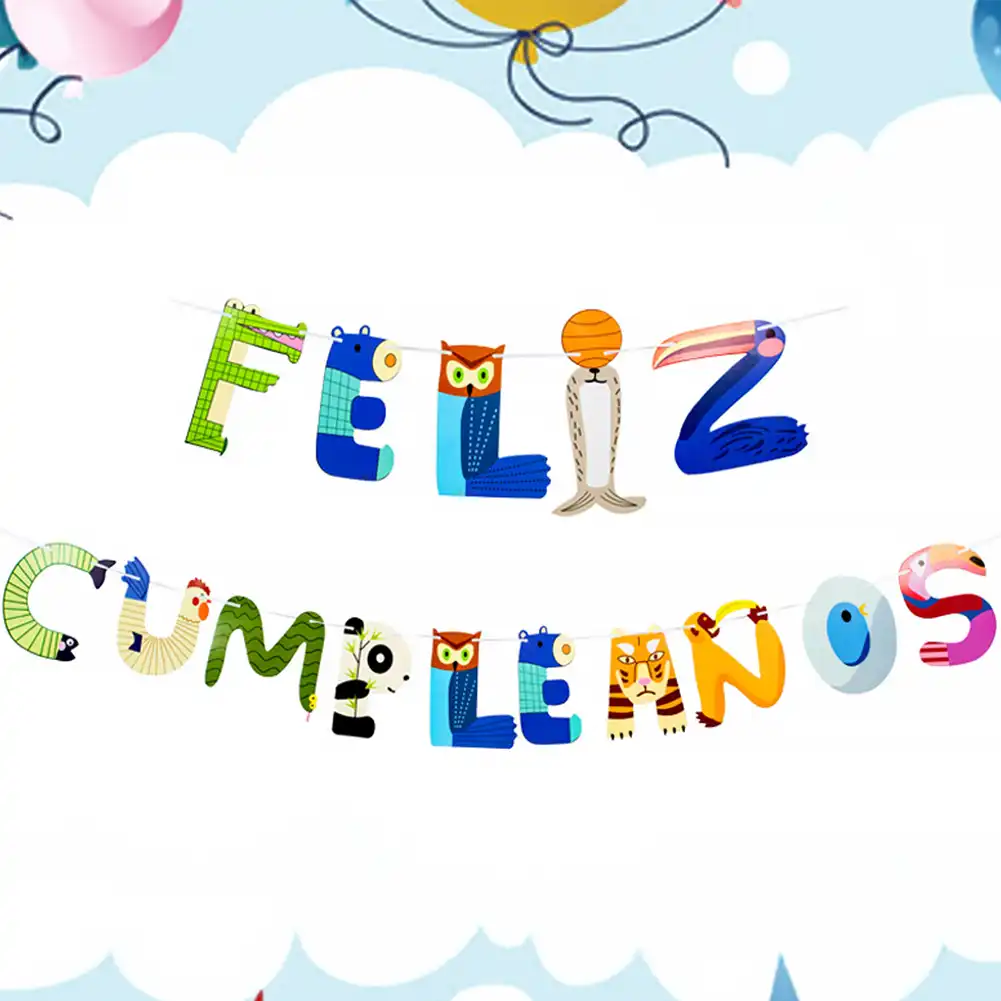 Feliz Cumpleanos Joyeux Anniversaire Banniere Ensemble Espagnol Dessin Anime Animal Papier Suspendus Decor Photo Accessoires Enfants Bebe Douche Fete Banniere Aliexpress