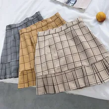 Корейская женская клетчатая трапециевидная юбка-годе в консервативном стиле, женская тонкая плиссированная Женская мини-юбка с высокой талией, юбка русалки