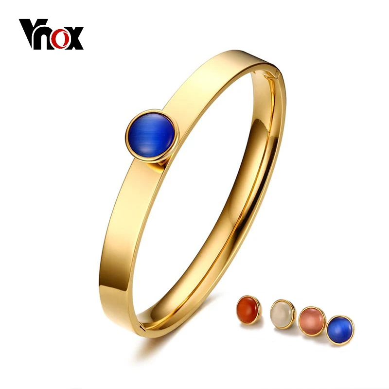 

Vnox 4 Opal Stones Replacement Women Cuff Bracelets & Bangles Gold-color 8mm Stainless Steel DIY Jewelry