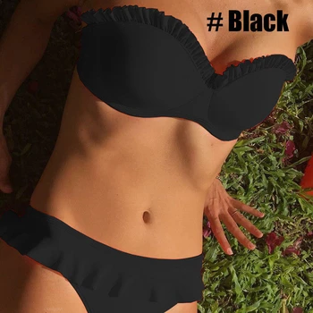 

Sexy Bikini Set Women Ruffle Swimwear Ladies Beachwear Swimming Suit For Women Solid Color Bathing Suit Maillot De Bain Femme