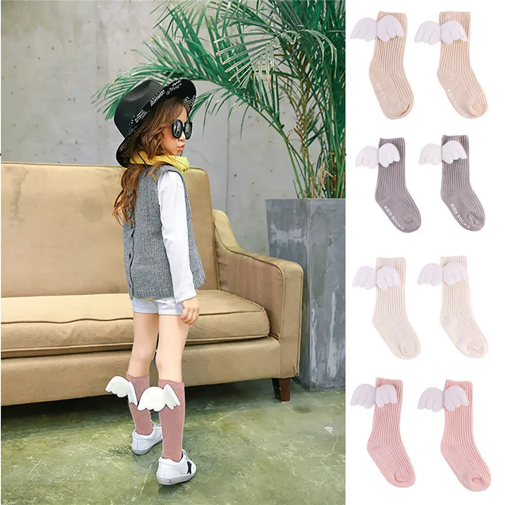 

2018 Angel Wing Baby Toddler Infant Kid Cotton Warm Socks Knee 0-4Y Hot