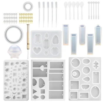 

76 Pcs Jewelry Casting Molds Silicone Jewelry Molds with 48 Screw Eye Pins 5 Plastic Stirrers 5 Plastic Spoons 5 Plastic Dropper