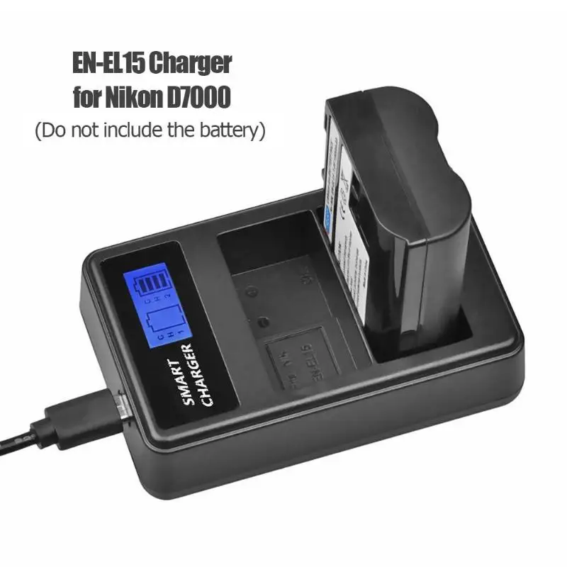 

EN-EL15 LCD Display Dual Port USB Battery Charger for Nikon D7000 D800 D600