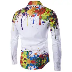 Ассорти Цвет Для мужчин всплеск-живописи тушью одежда с длинным рукавом рубашка с принтом 3D для похудения Майка большого размера тонкая