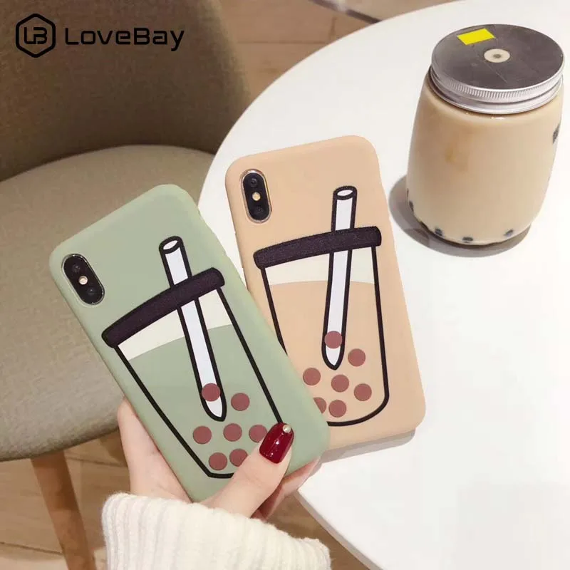 

Lovebay Milk Tea Drink Bottle Phone Case For iPhone 6 6s 7 8 Plus XS Max XR X Funny Back Cases Cover Soft TPU Silicone Case