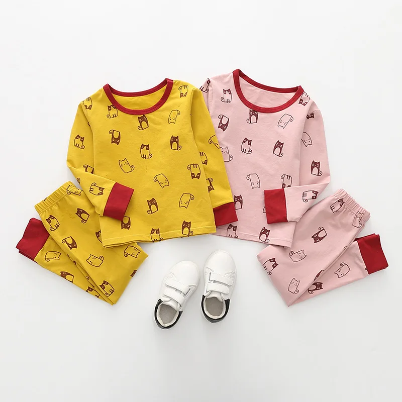 

In Pajamas Printing Men And Women Pure Cotton Home Furnishing Within Clothes Round Neck Long Sleeve Child Suit Generation Hair