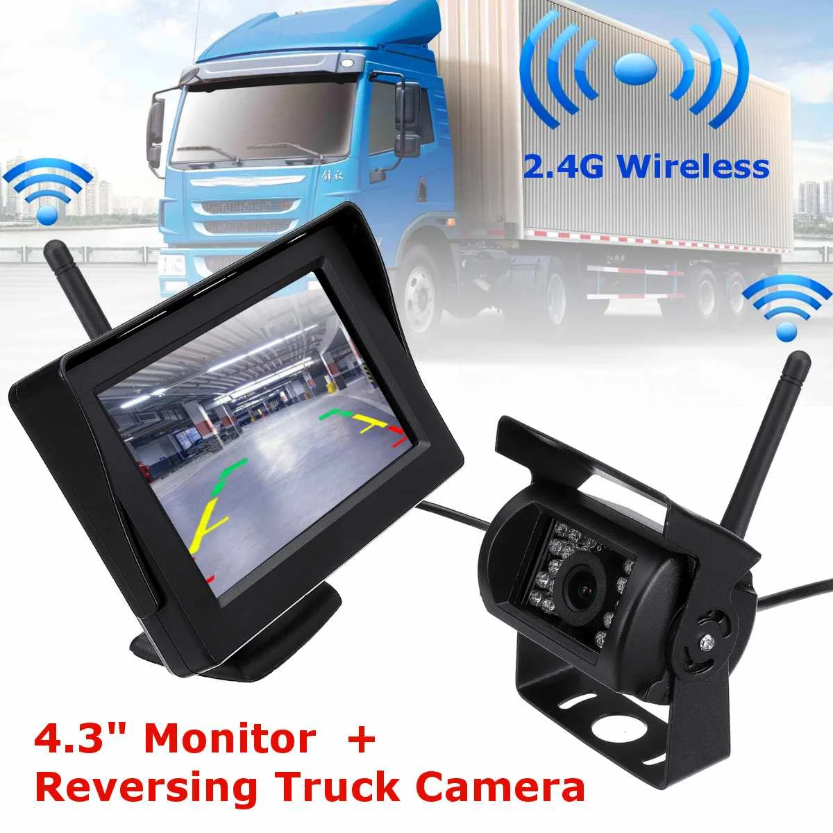 

LCD 4.3 Inch Car TFT Monitor and 2.4G Wireless Night Vision Car Rear View Backup Camera System for 12-24V Truck Trailer