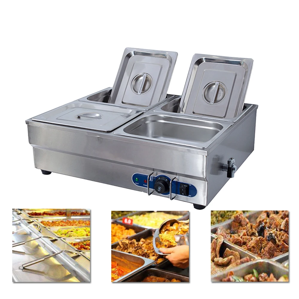 4 Pots Bain Marie Catering Wet Well Wet Heat Stainless Steel Hot Food